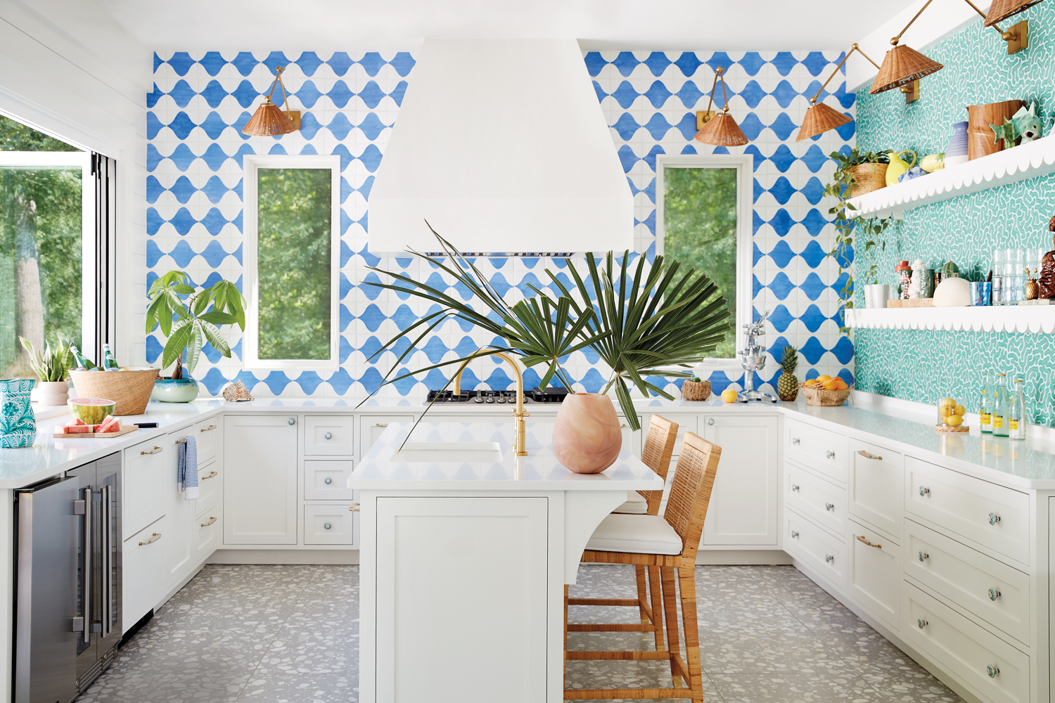 whimsical kitchen in a North Carolina pool house