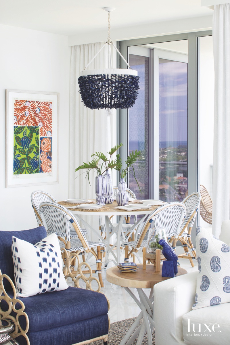 coastal living room rattan chairs indigo accents