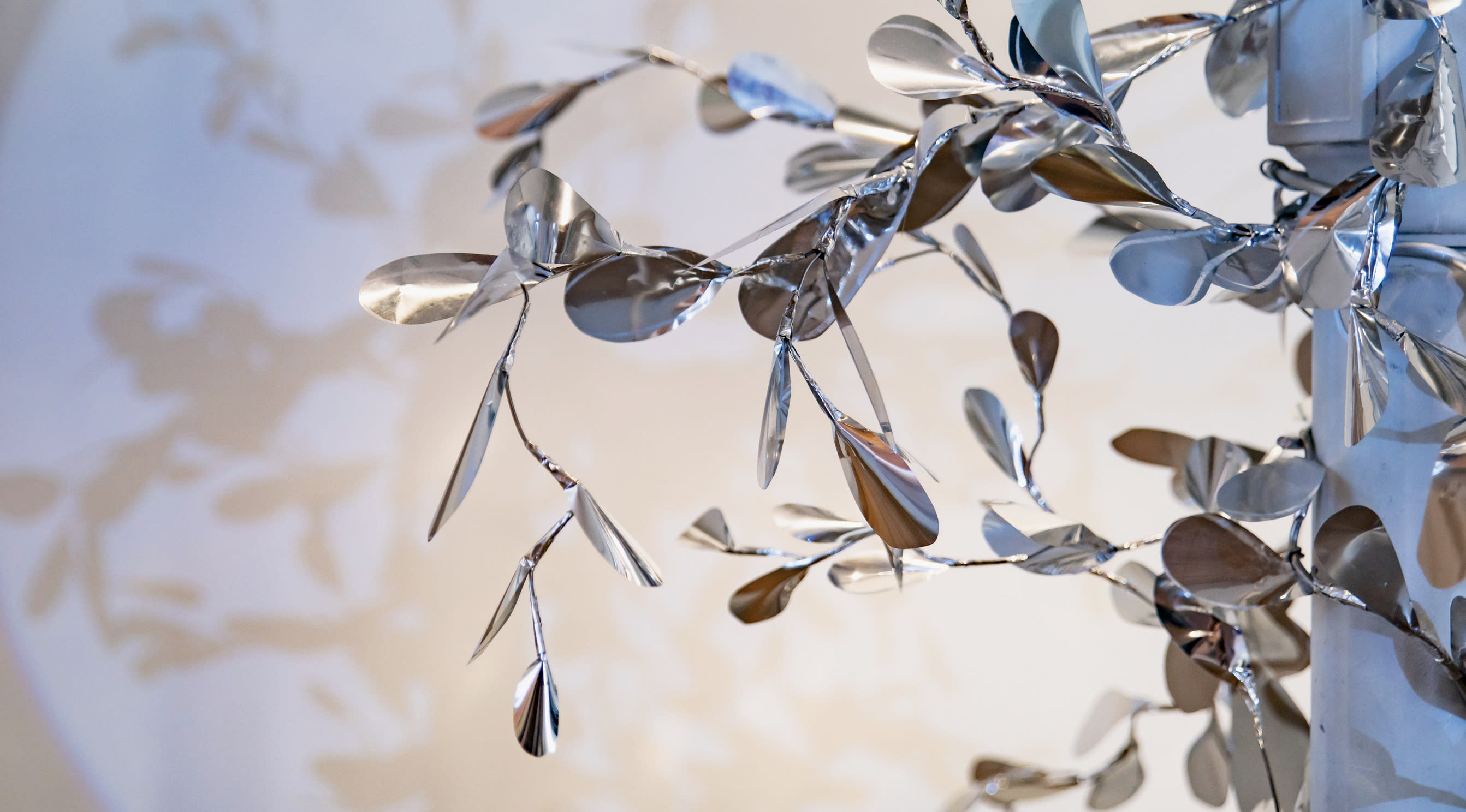 aluminum art piece of floral leaves