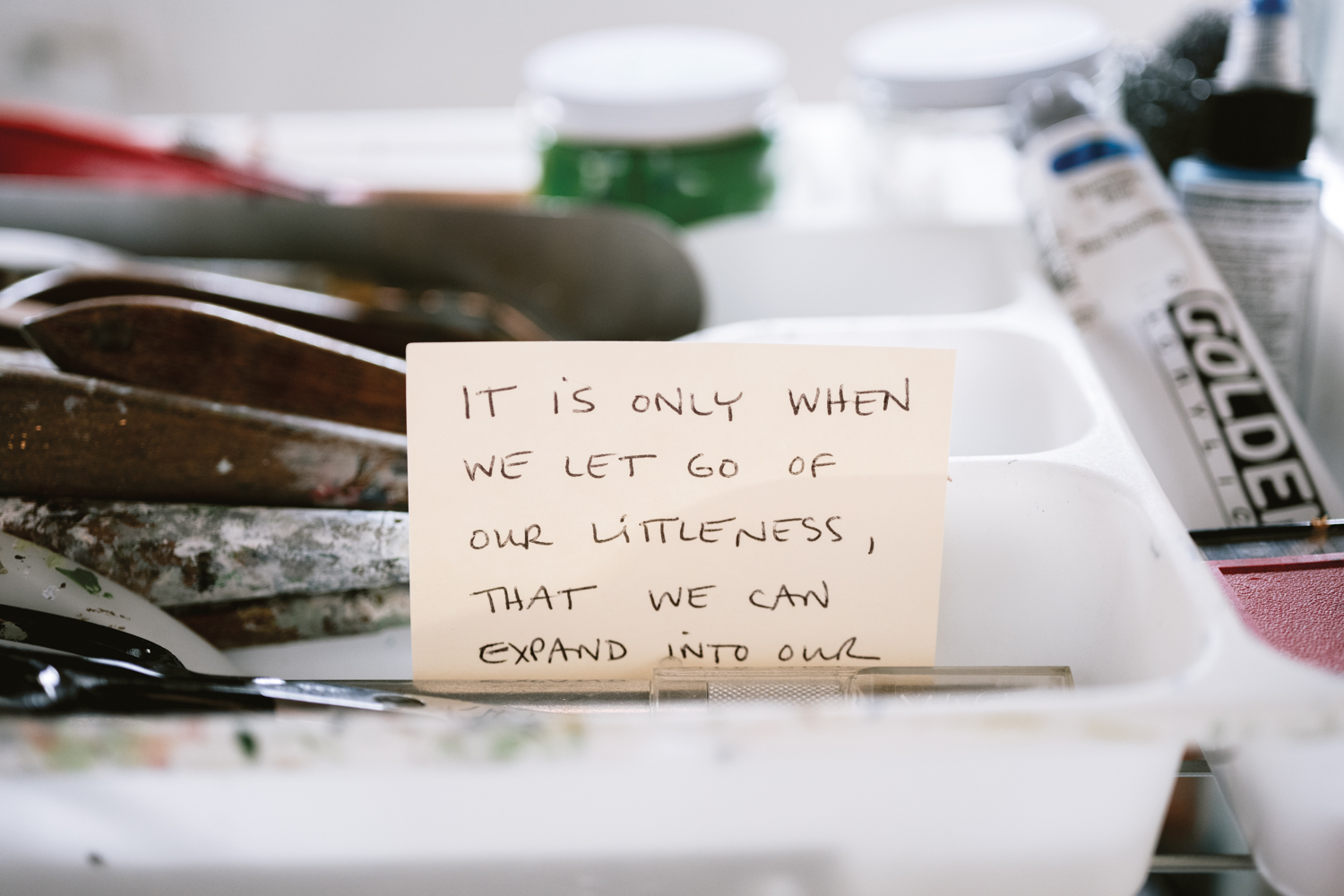 Inspirational quotes around the artist's studio