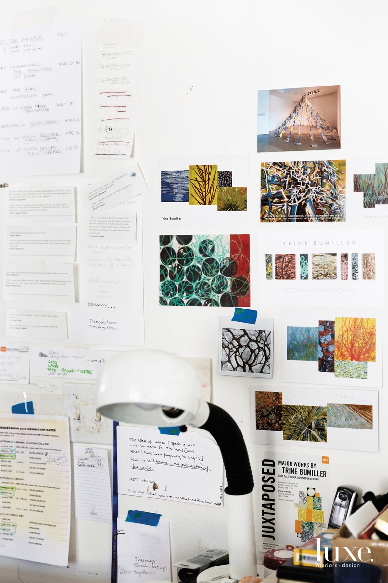he wall over the desk in Bumiller's studio holds ideas and lists.