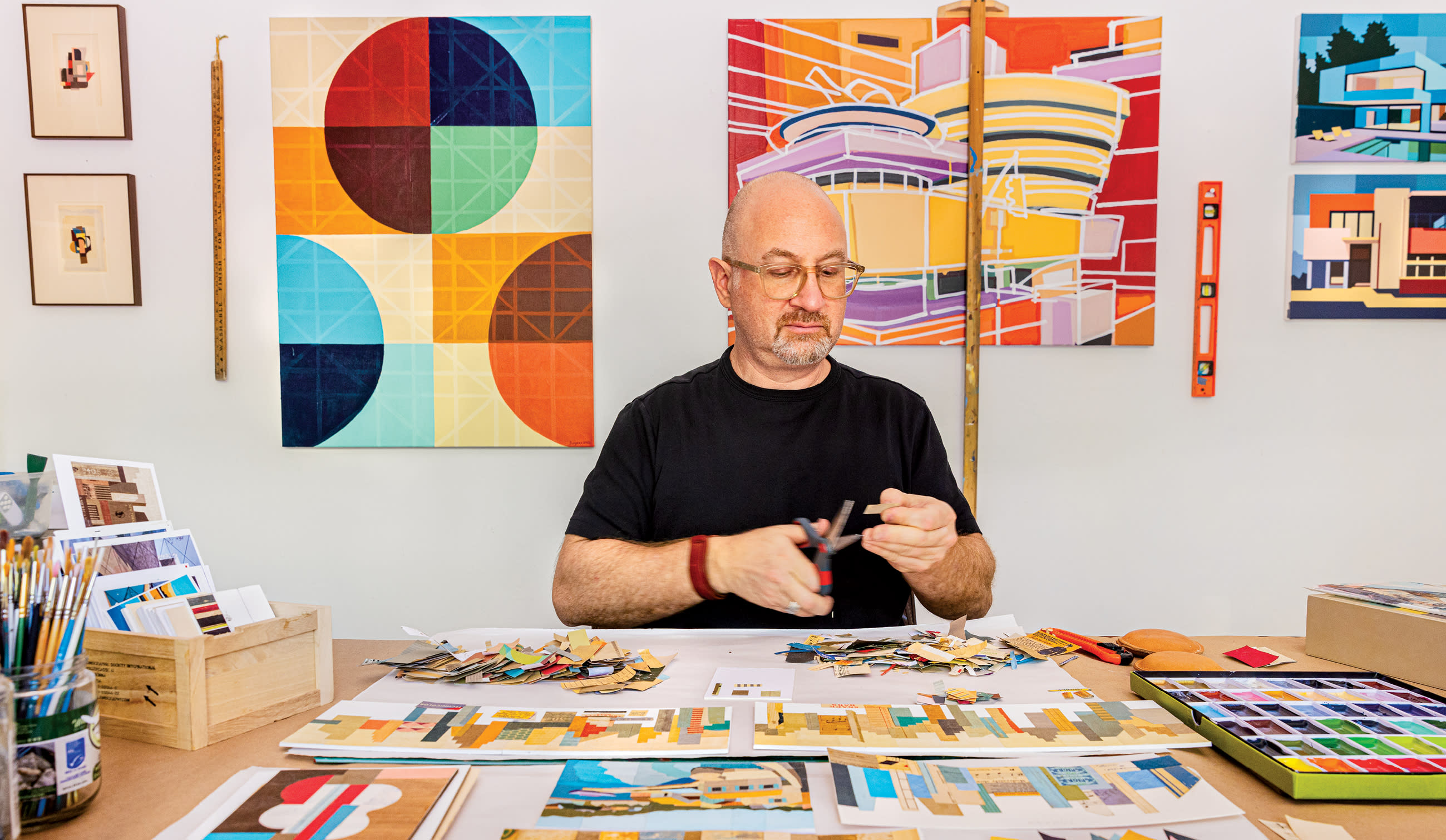 artist Andy Burgess at work in his studio