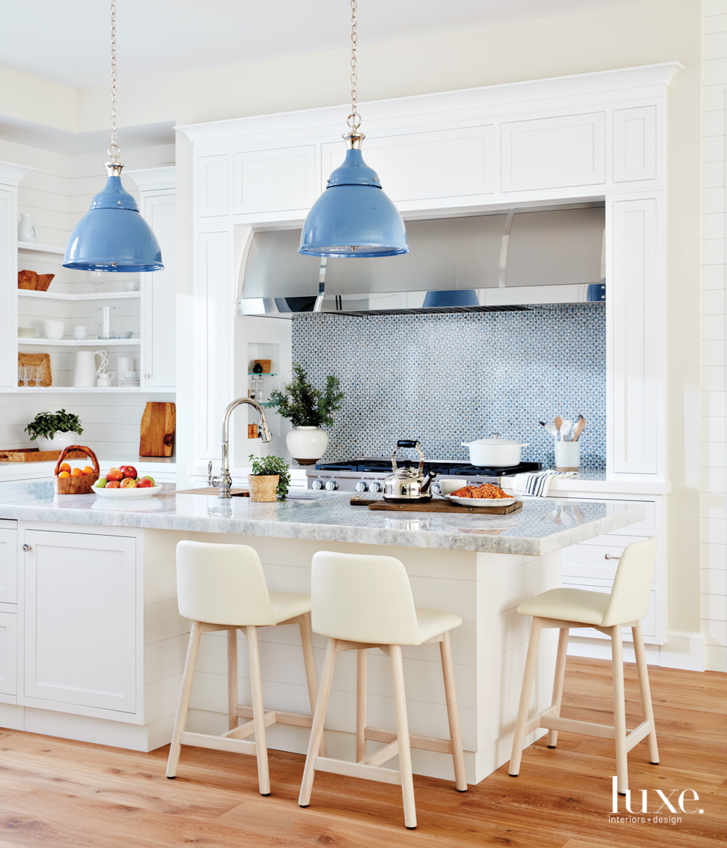 coastal white kitchen blue accents