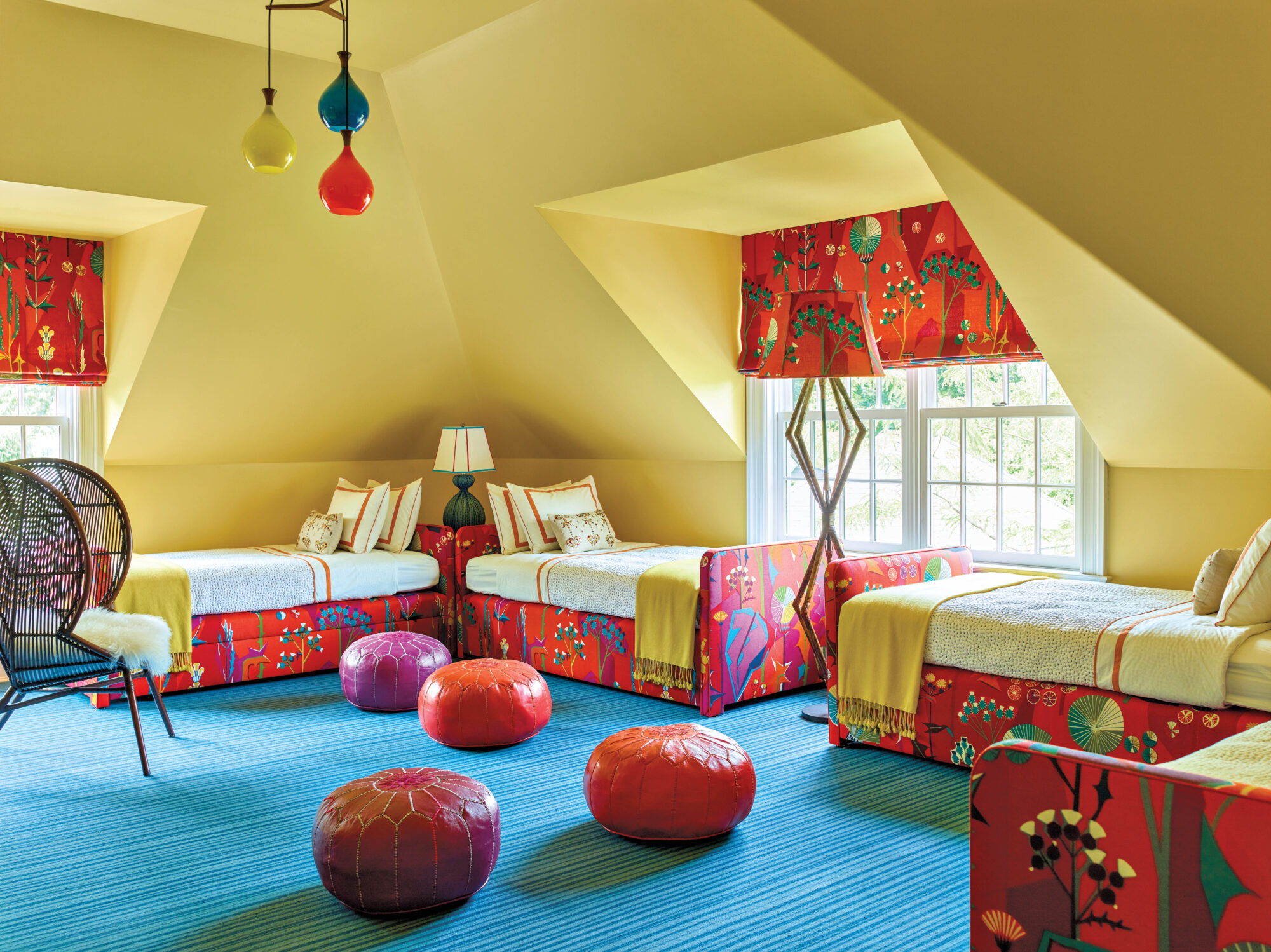 yellow room two beds bright colors