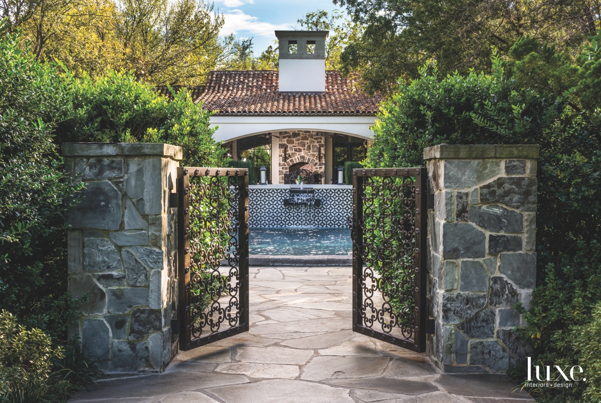 mediterranean gates pool courtyard mosaic tile spa dallas house