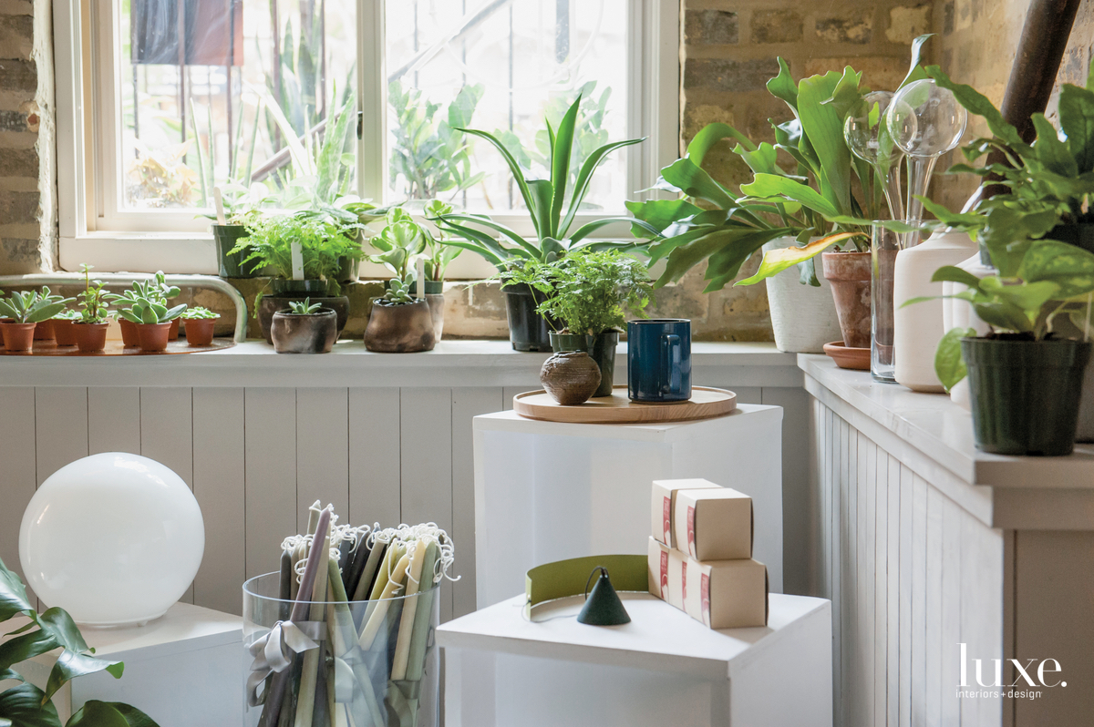 In the back of their Wicker Park shop and design studio, Field & Florist owners Kobelt and Joynt sell a range of goods, including candles and plants, and create arrangements from the flowers grown on their farm in Three Oaks, Michigan.