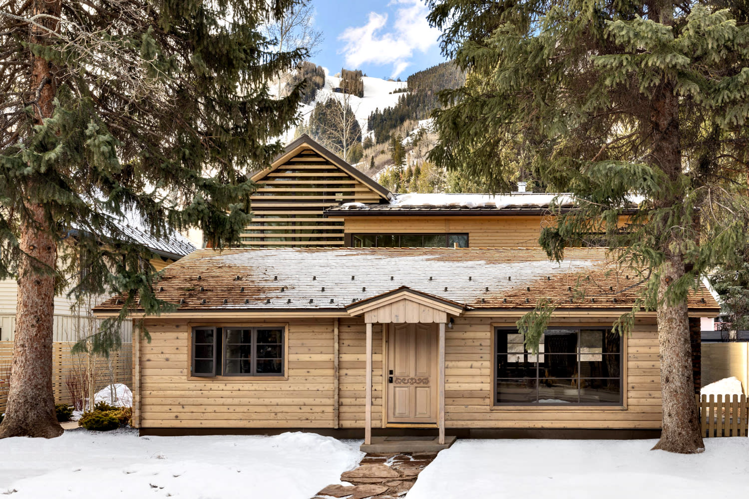 snowy exterior of an Aspen retreat