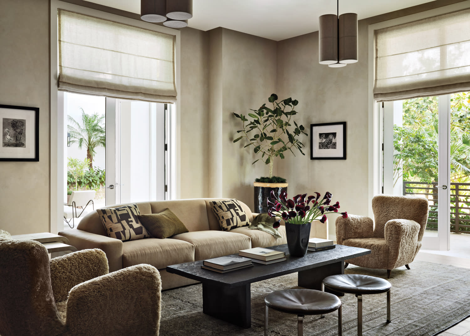 earth toned family room in a Coral Gables house
