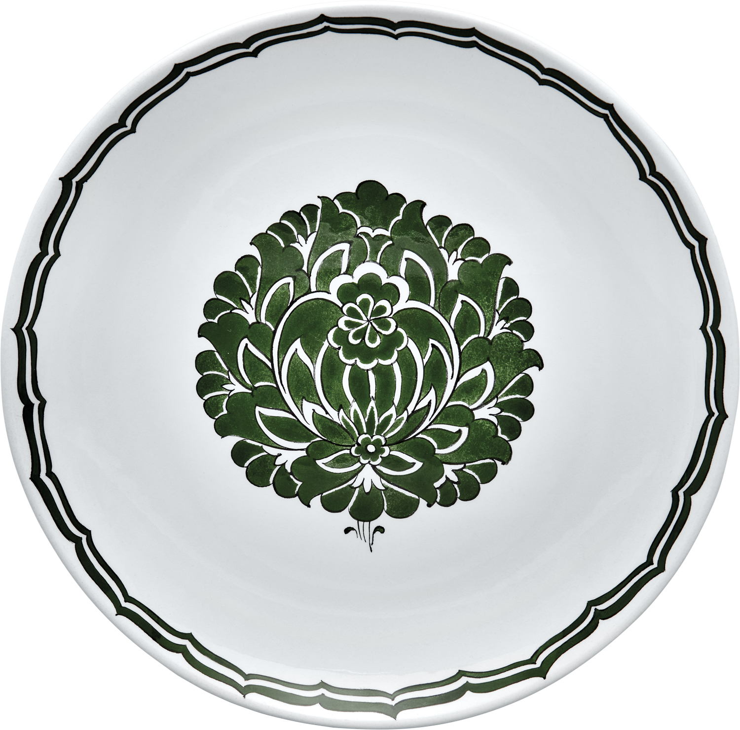 plate with green floral design in the center