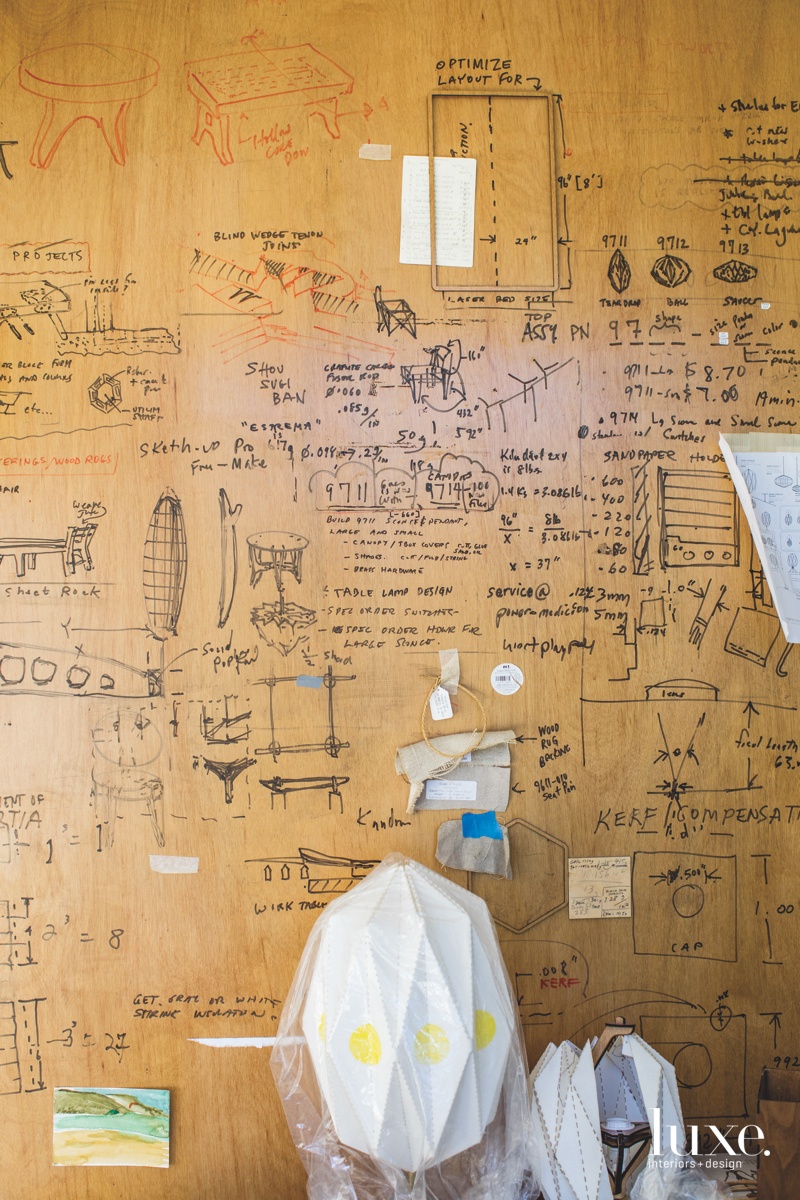 A wall in Towey's studio provides insight into his creative process.