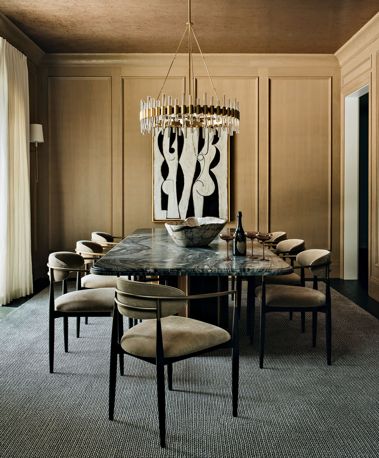 elegant, wood-clad dining room