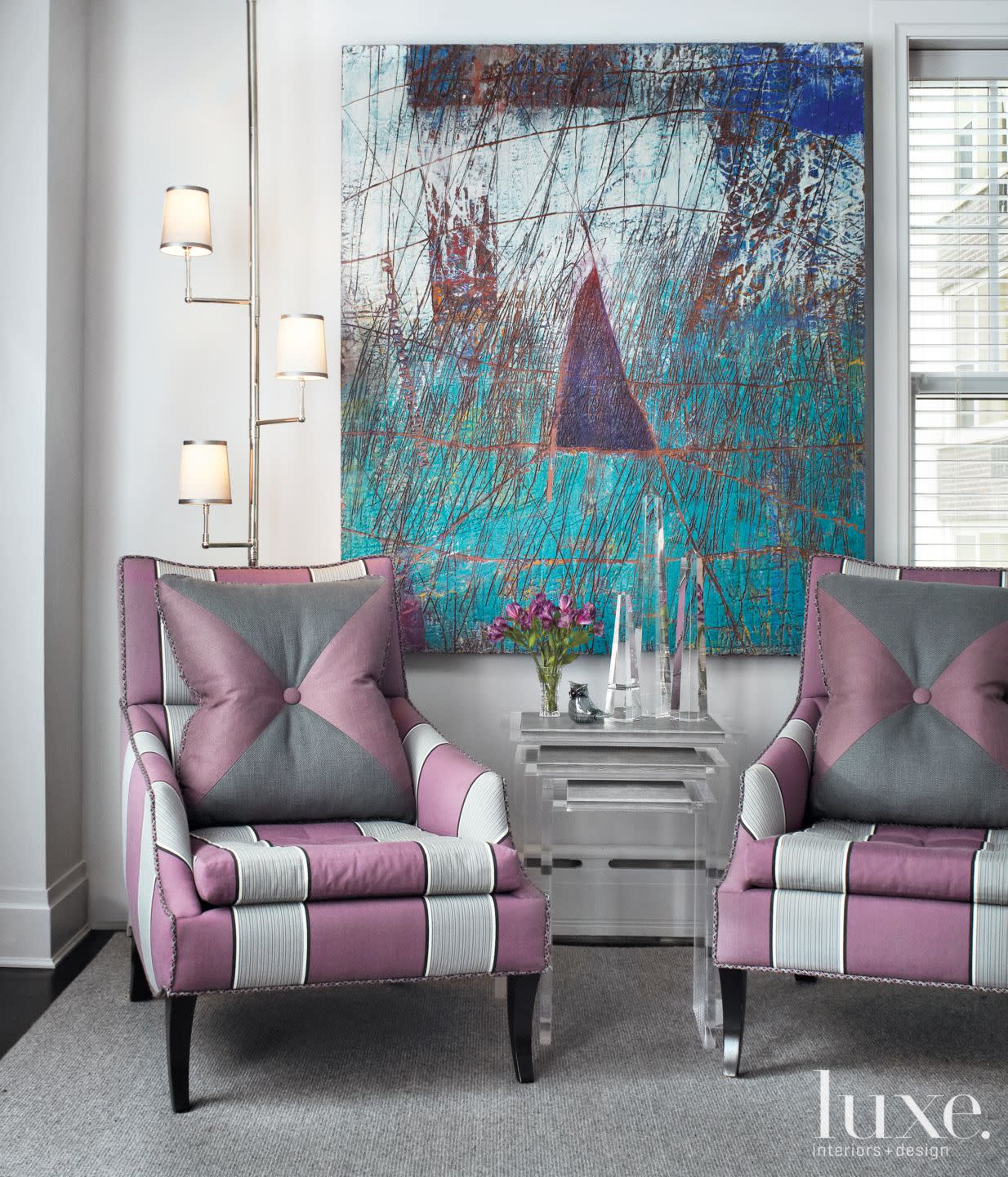 Modern Sitting Room With Purple Accents | Luxe Interiors + Design