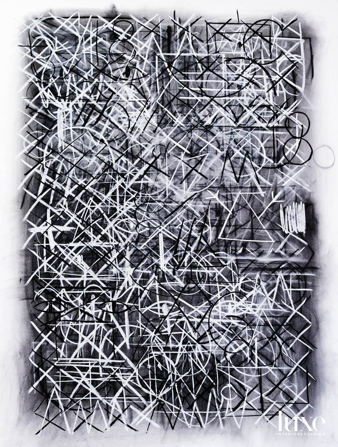 A close-up of a black-and-white artwork.