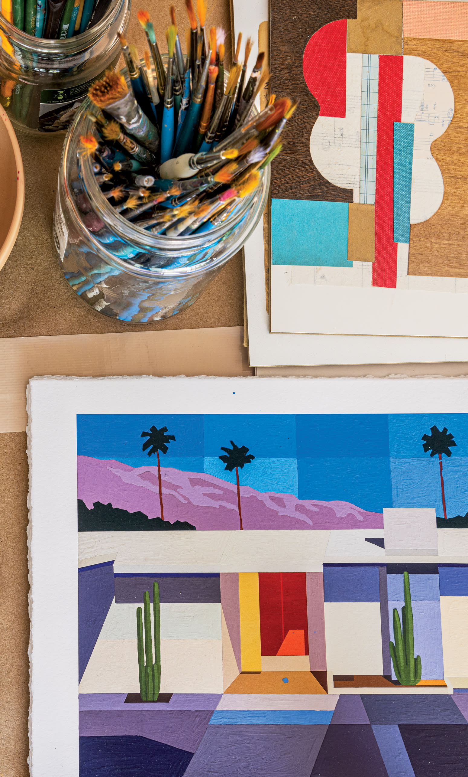 pop art painting of a midcentury home 