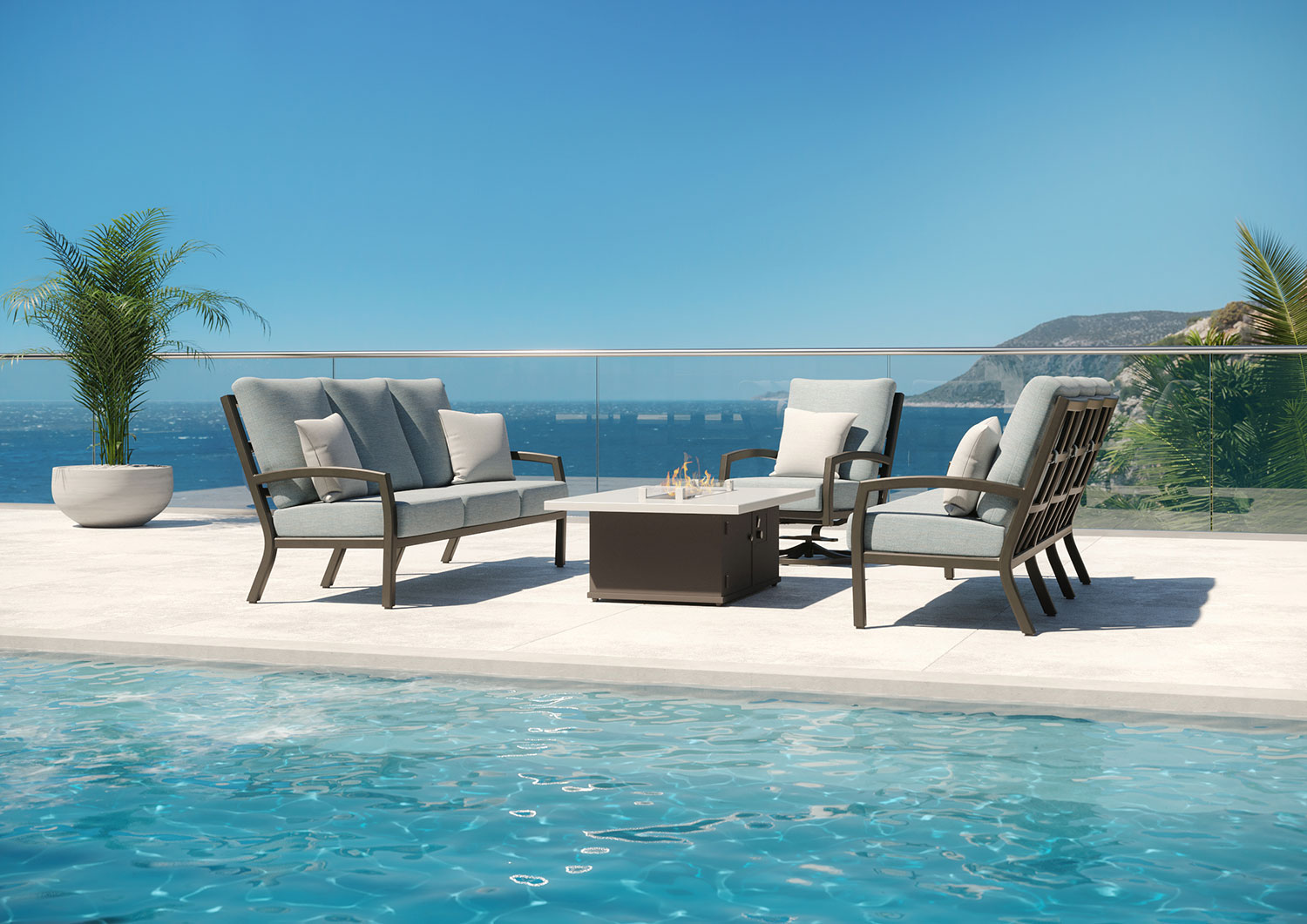 pool overlooking ocean outdoor couch