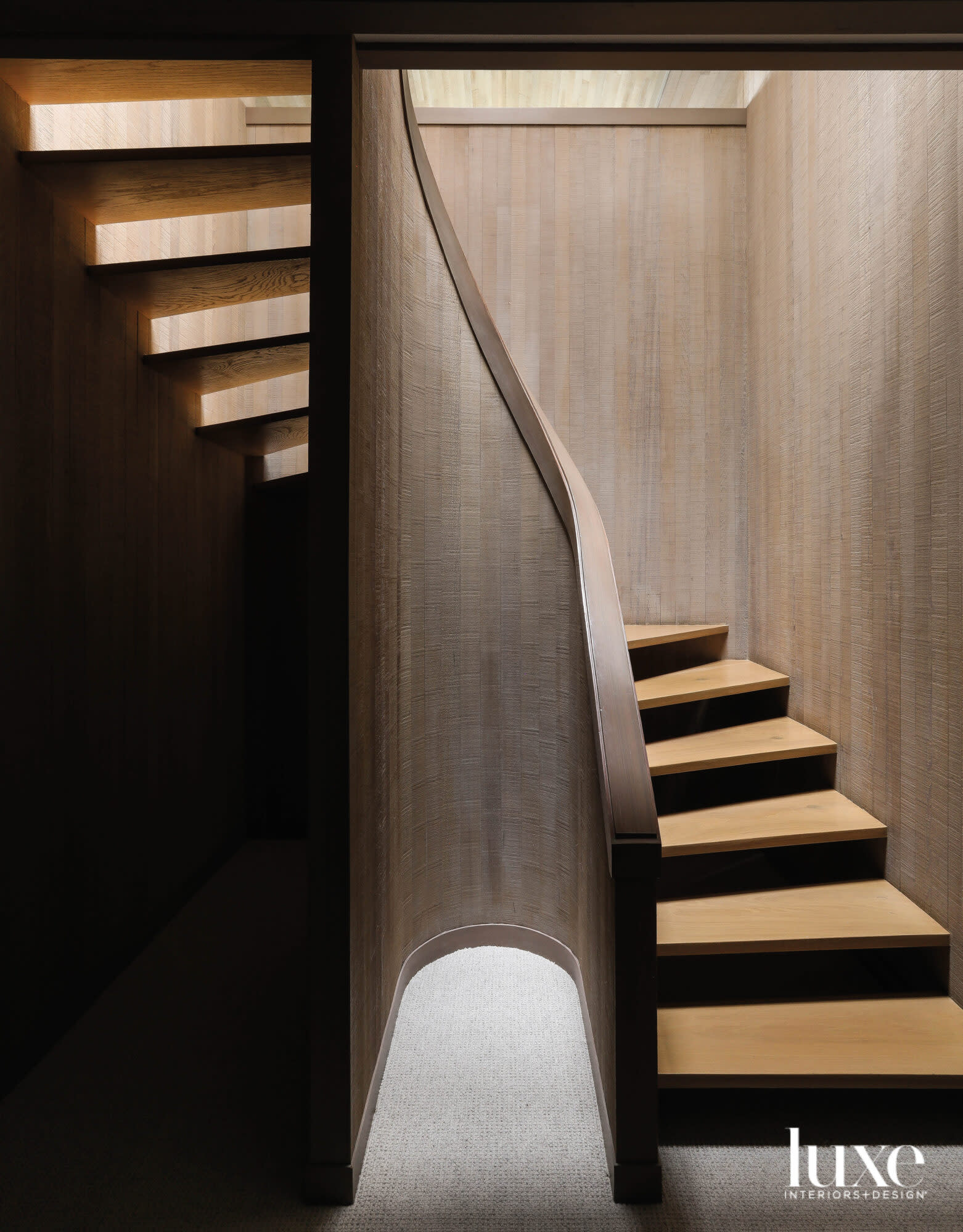 Wood paneled stairwell