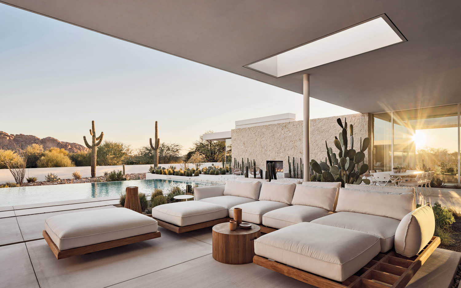 contemporary outdoor lounge area with Arizona desert views