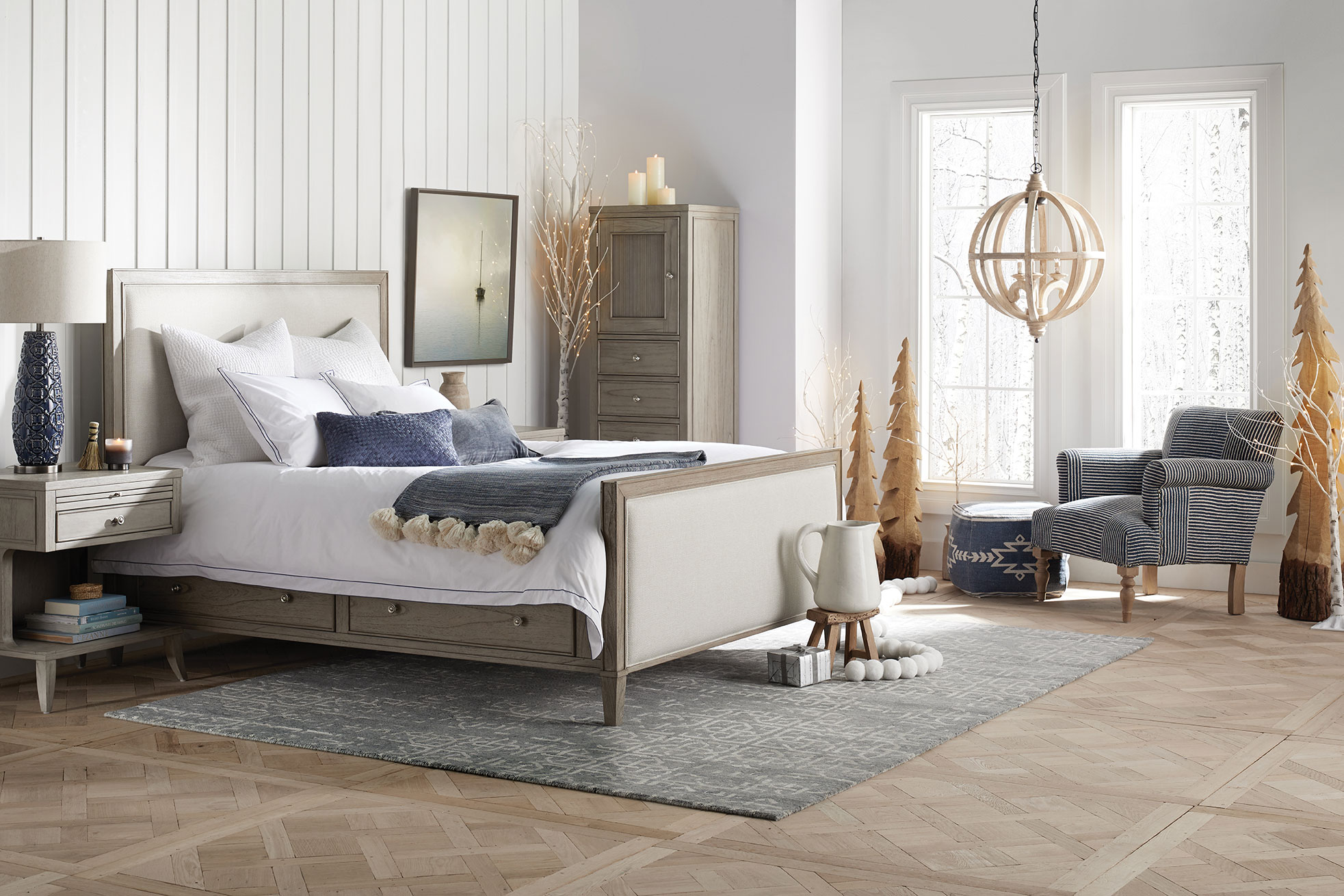 arhaus bed white walls