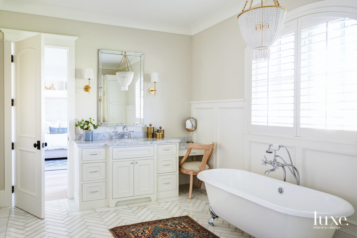 Glamour was the underlying theme in the master bathroom.