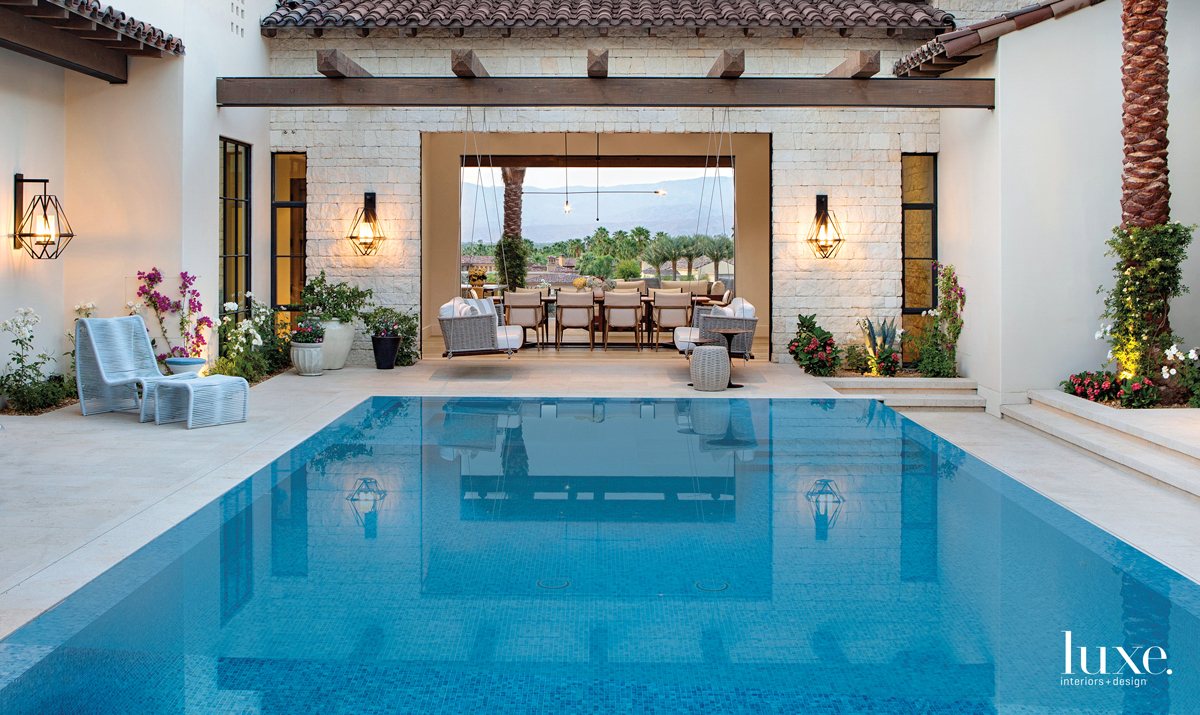 courtyard pool with limestone decking