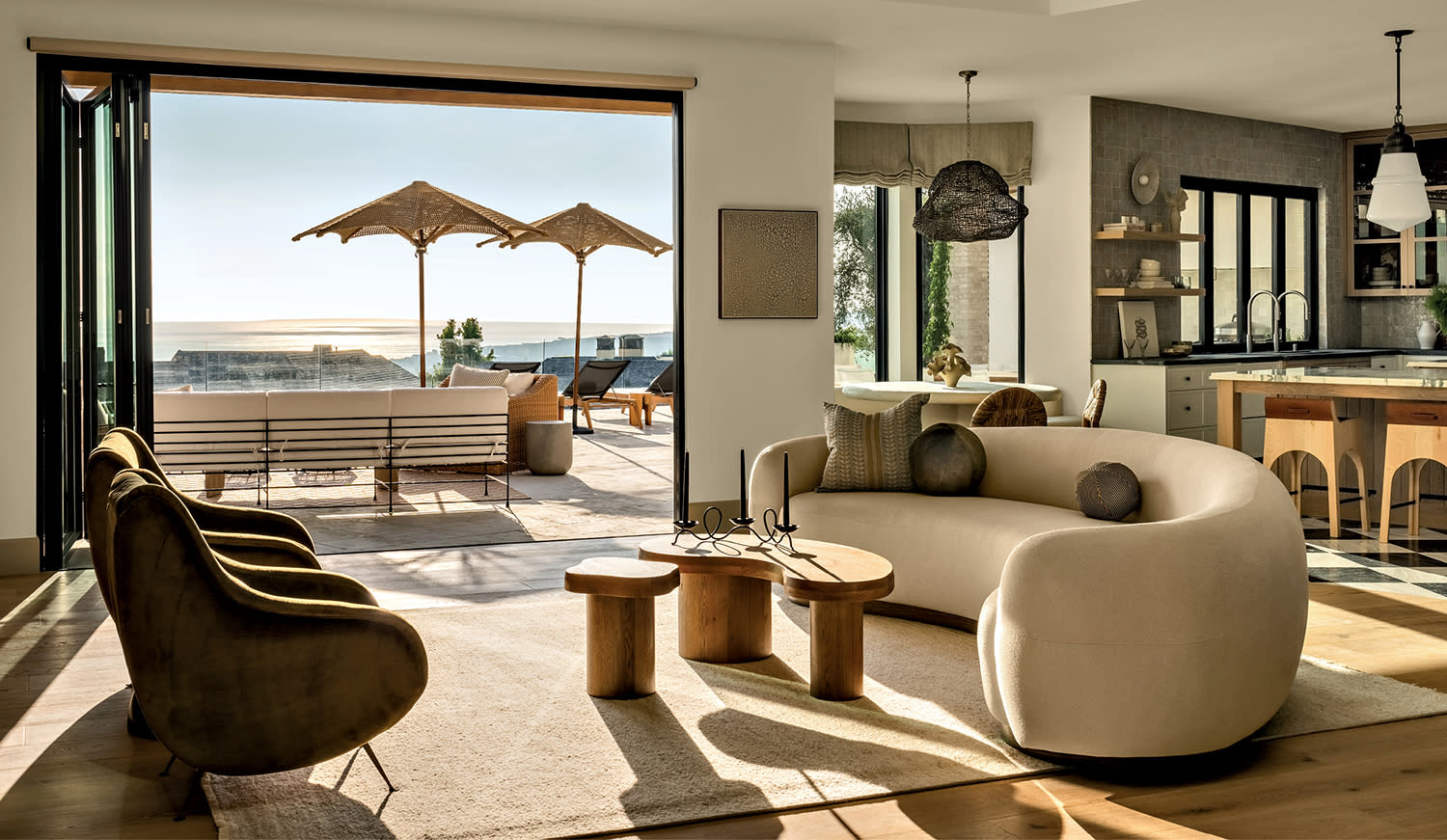 indoor-outdoor living space with modern organic furnishings