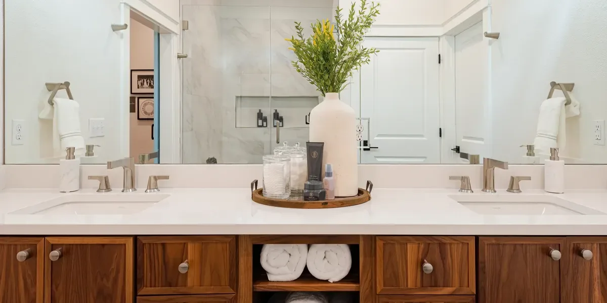 Warm and inviting bathroom design by Bes Builder.