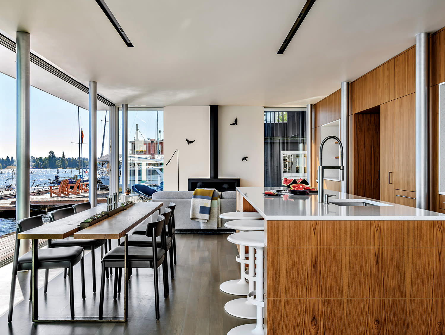 inside a houseboat in Seattle's Portage Bay