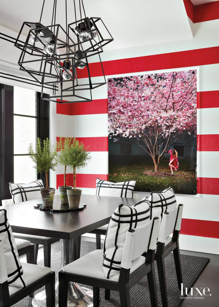 red white stripe wall dining room