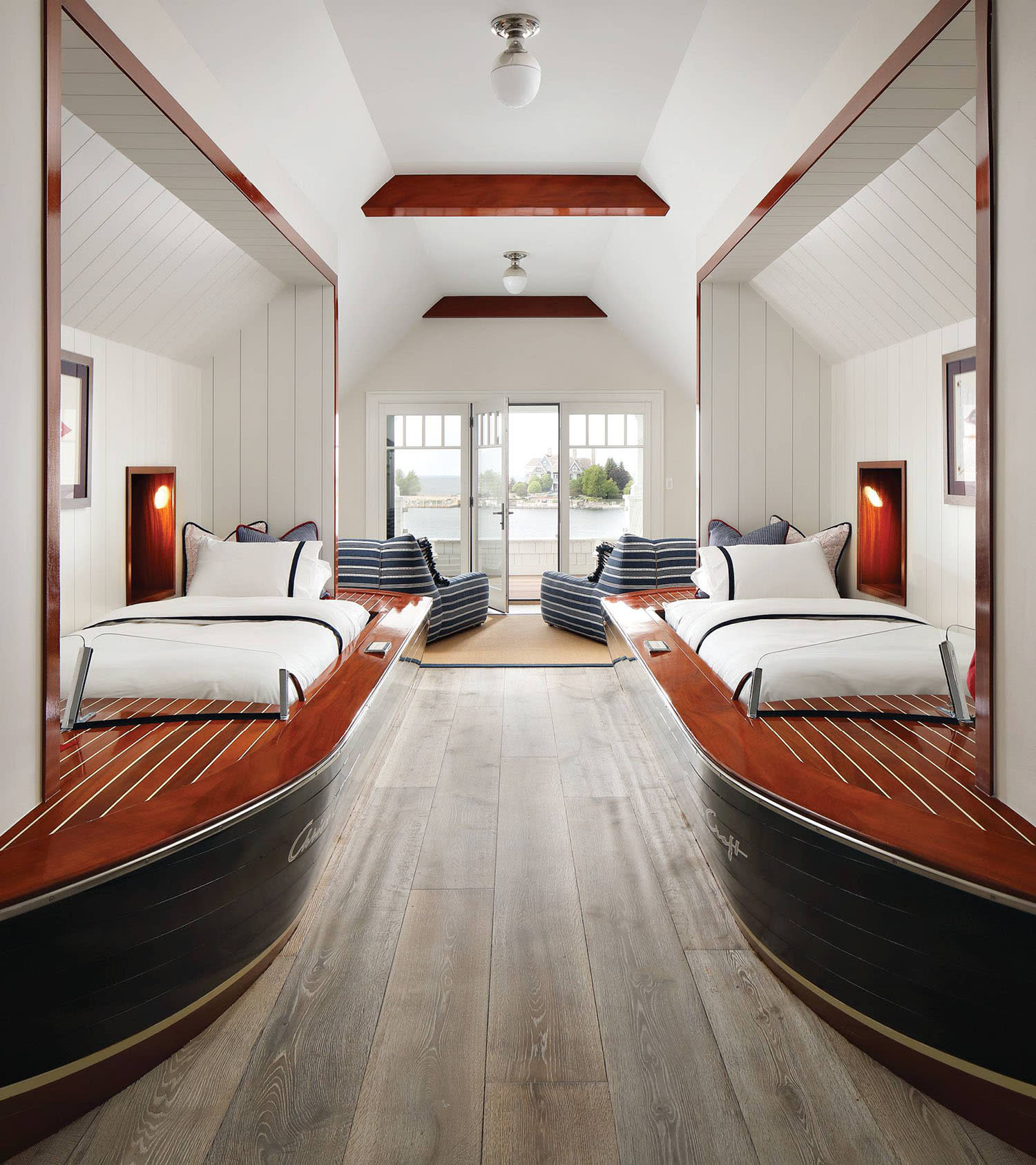 modern bunkroom with boat-like beds