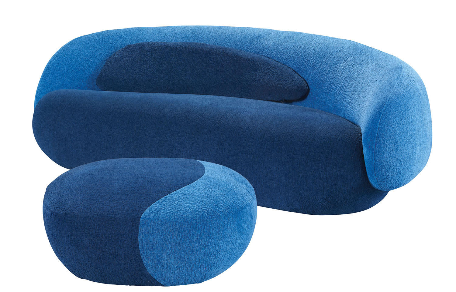 blue cloud-like sofa and ottoman