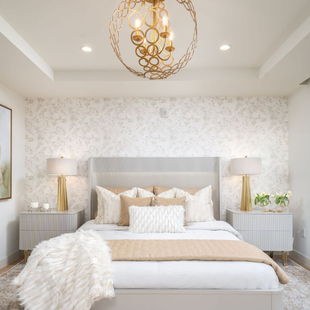 bedroom, interior designer, texas interior designer, wallpaper accent wall