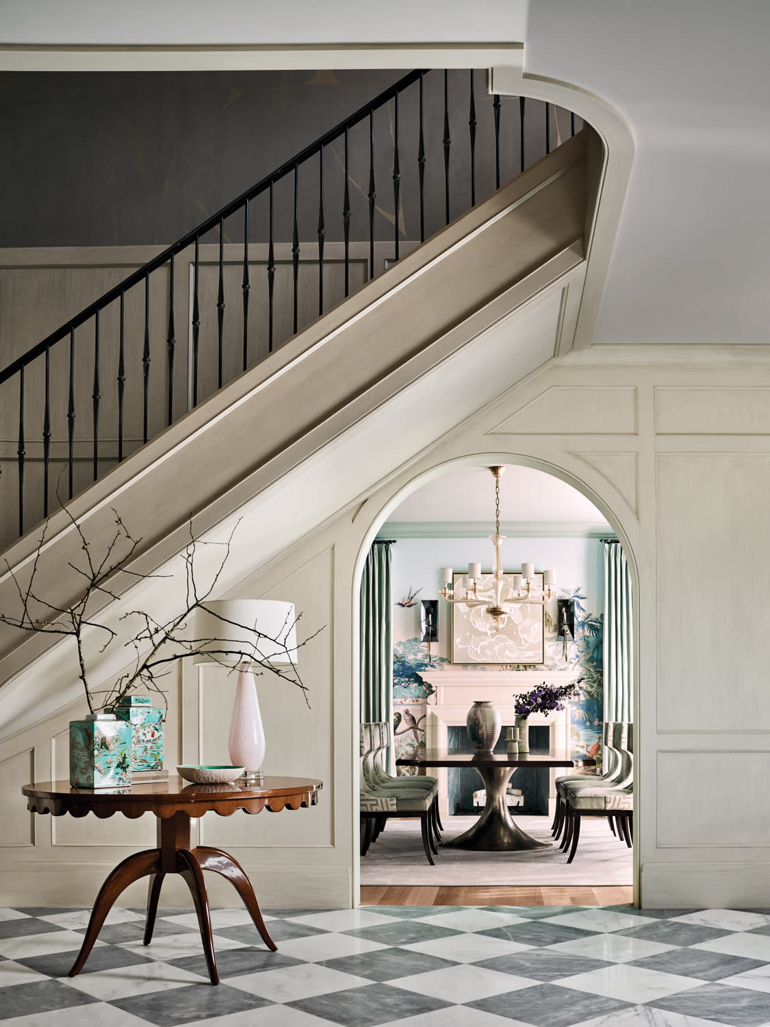 classic entryway with marble checkered flooring