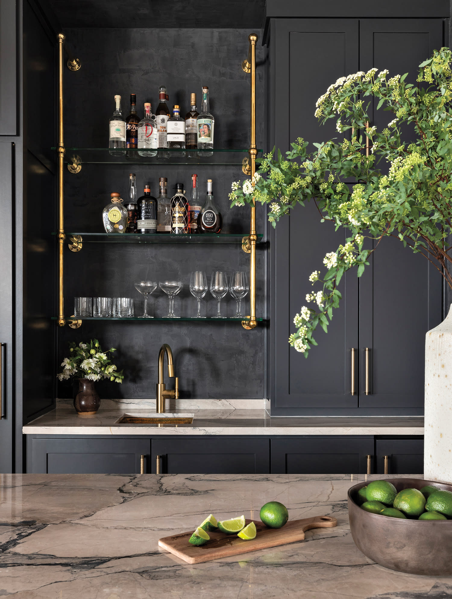 dark, moody home bar 