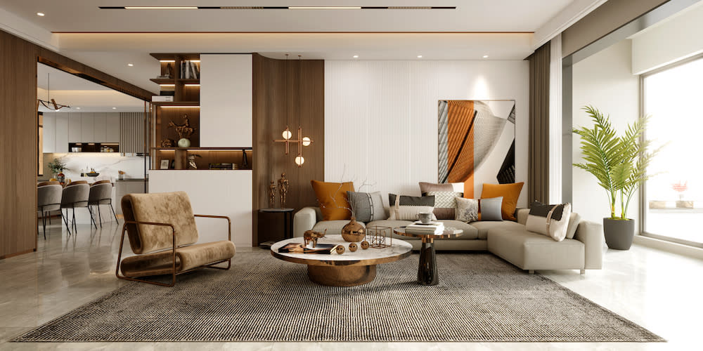 3d render of luxury home interior, living room