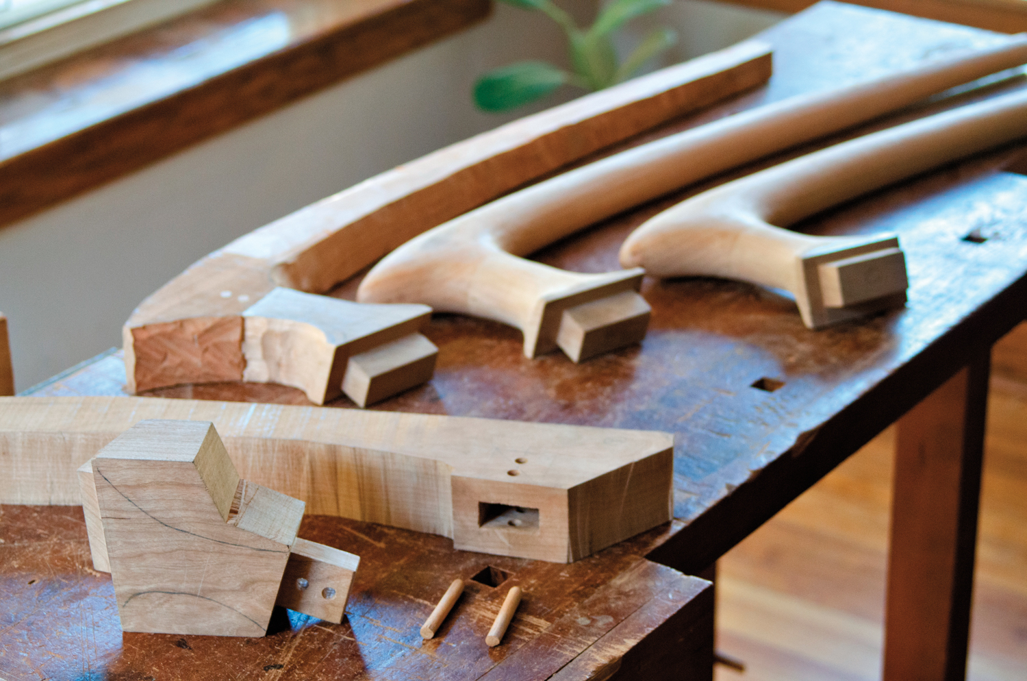 Table with various pieces of woodwork