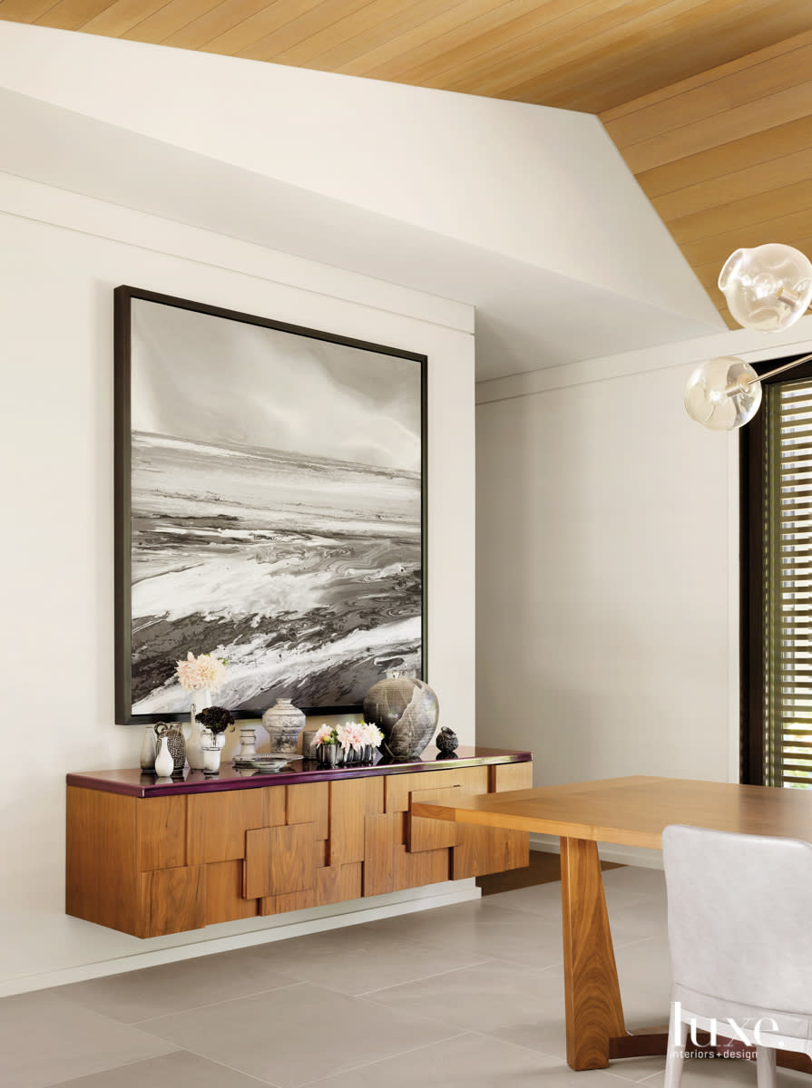 walnut credenza with lee seung ha artwork