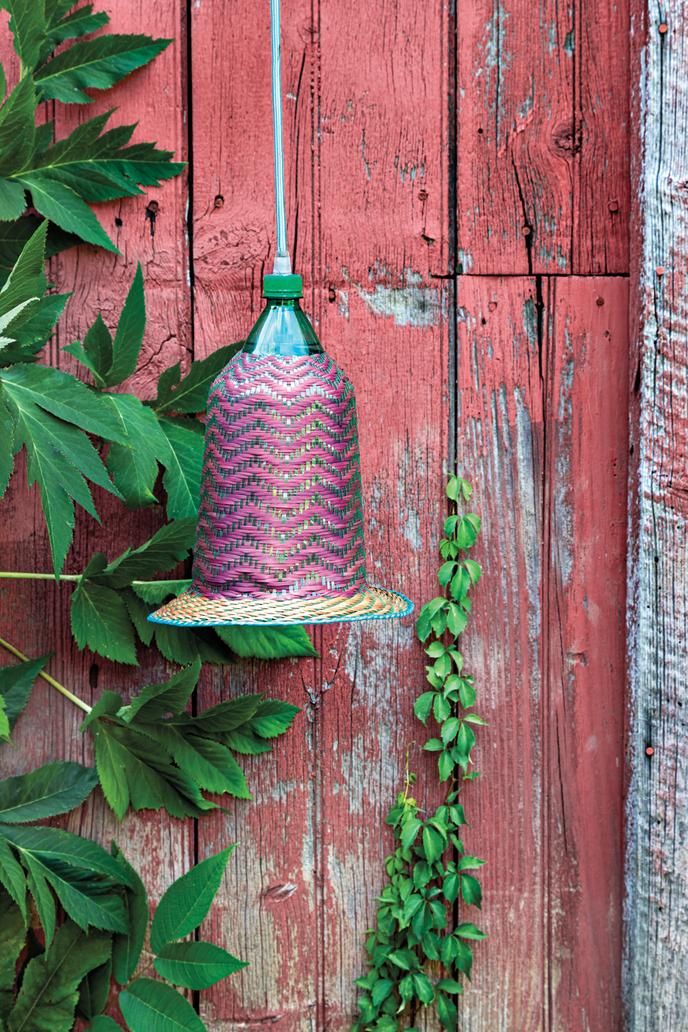 upcycled pink lamp made from water bottle