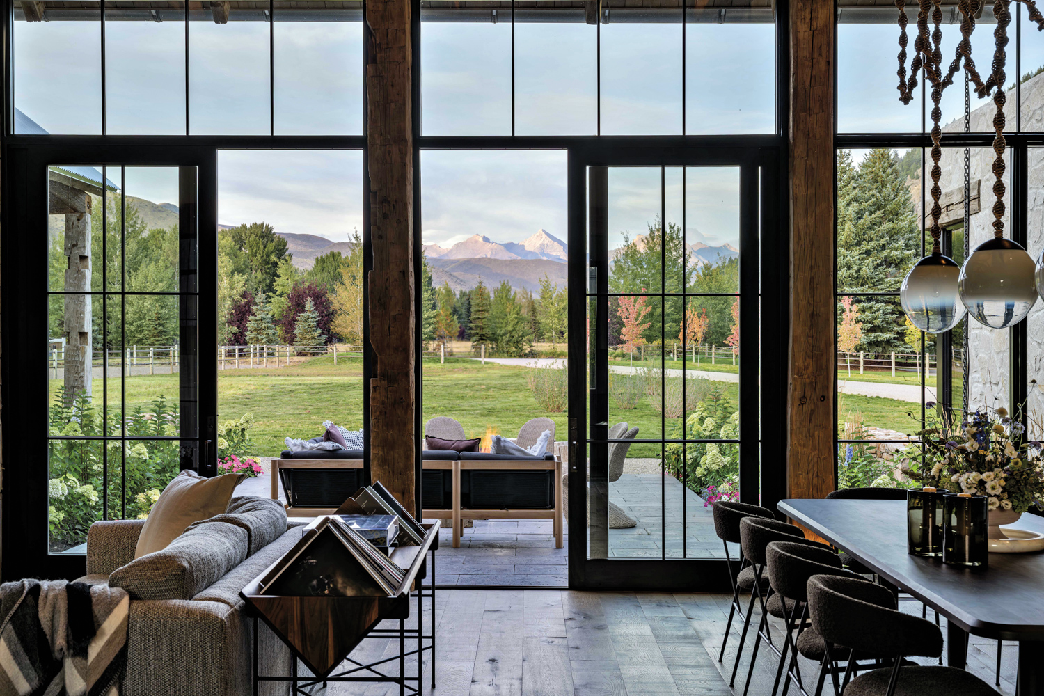 great room with a view toward the mountains