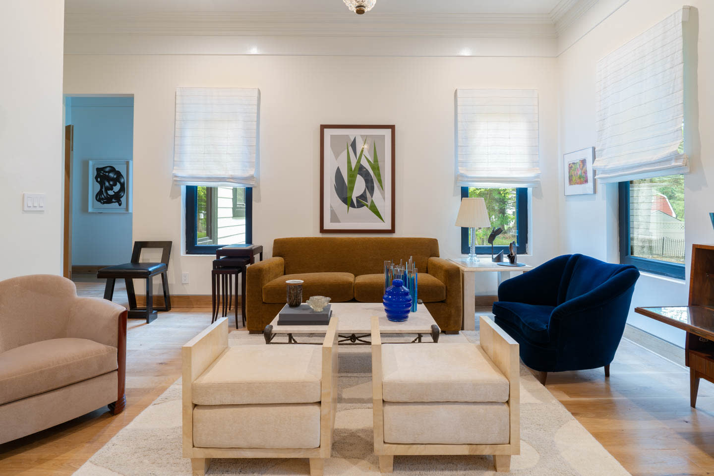 Art Deco, minimalist parlor at aspire design and home's showhouse
