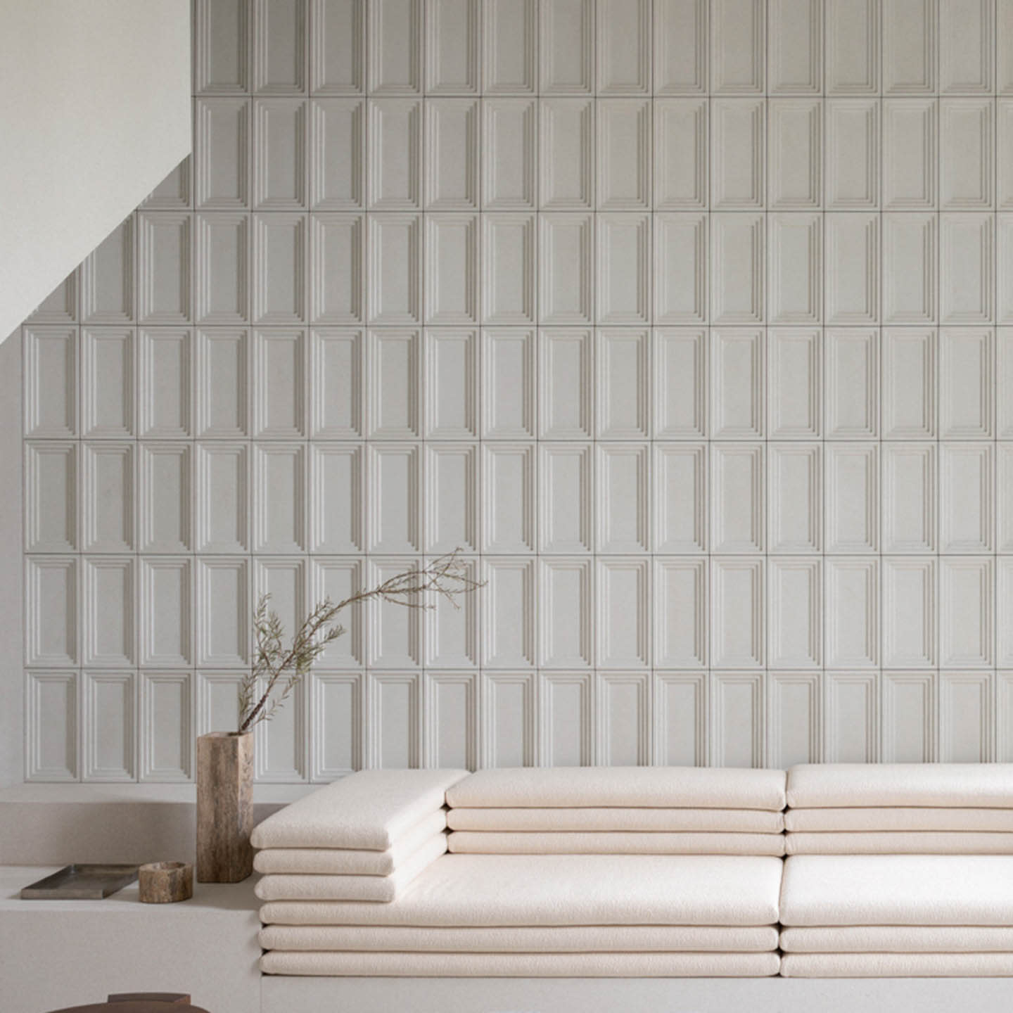 white textured tile wall