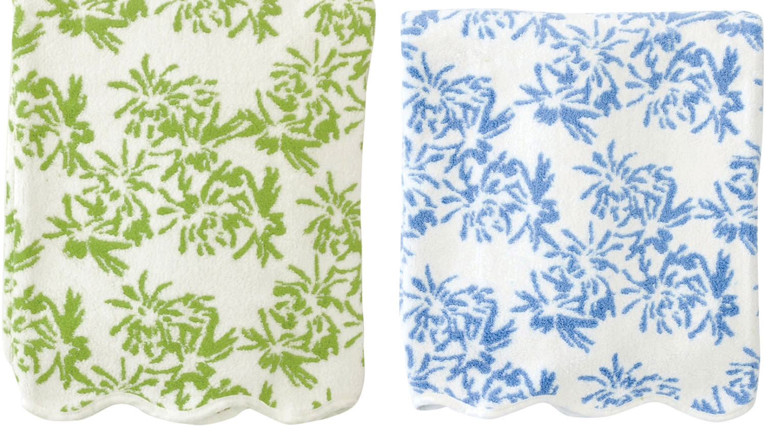 white towels in green and blue flower colorways