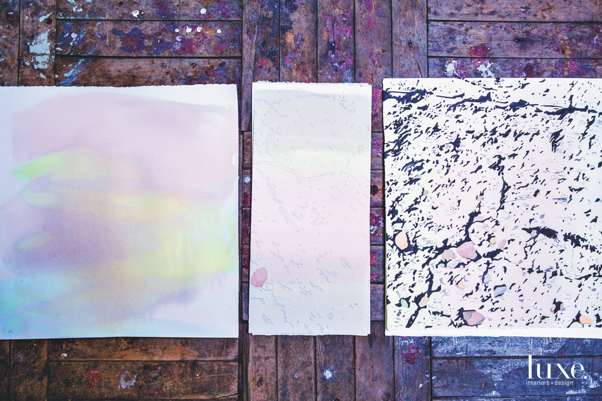 The artist's work, at right, Breakdown.