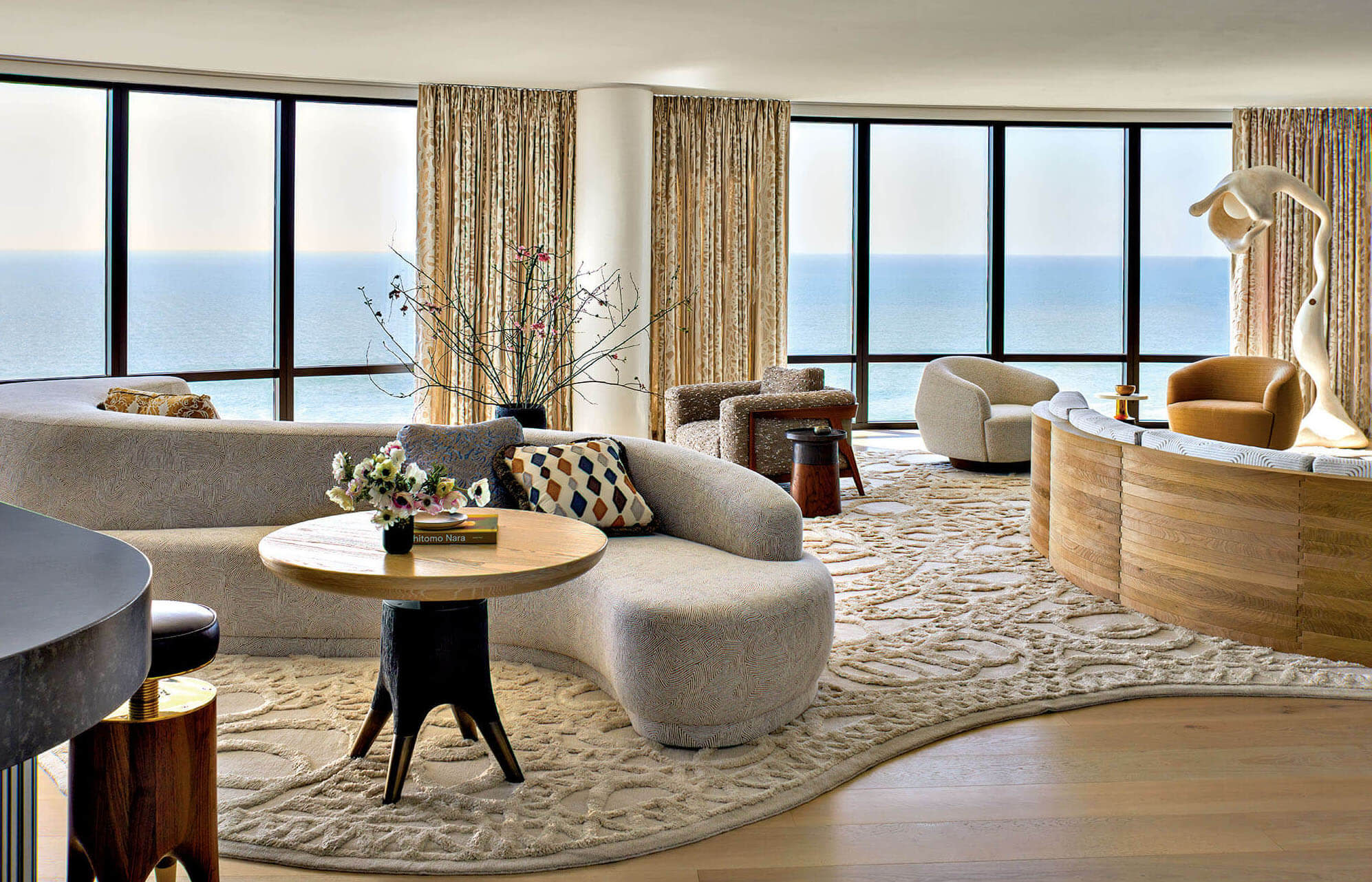 modern penthouse living room in shades of taupe