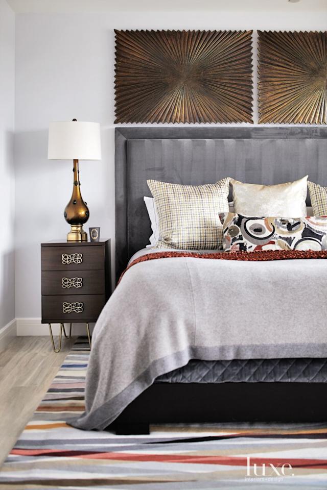 Eclectic White Master Bedroom Bed | Luxe Interiors + Design