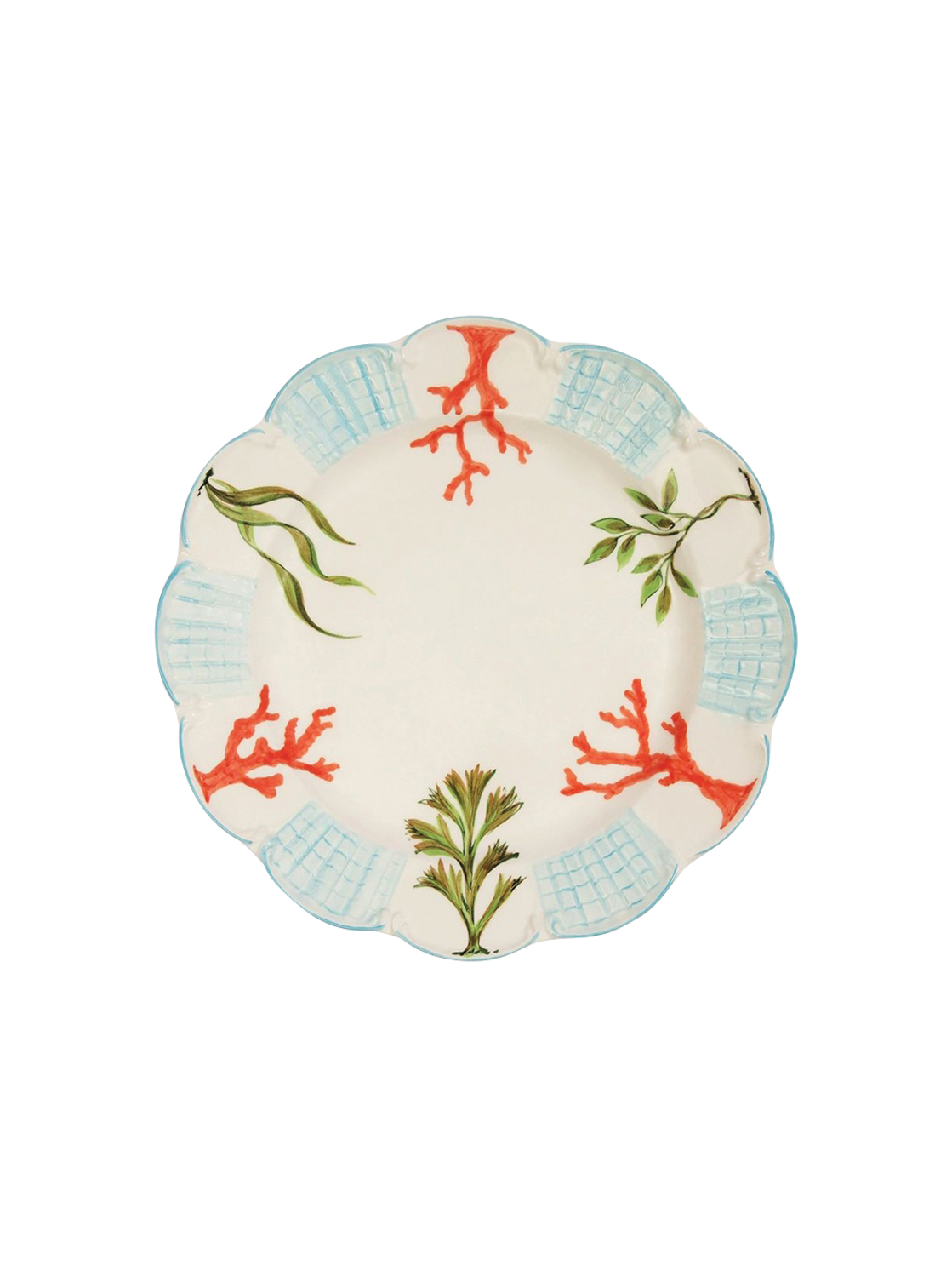 scalloped dining plate with sea motifs