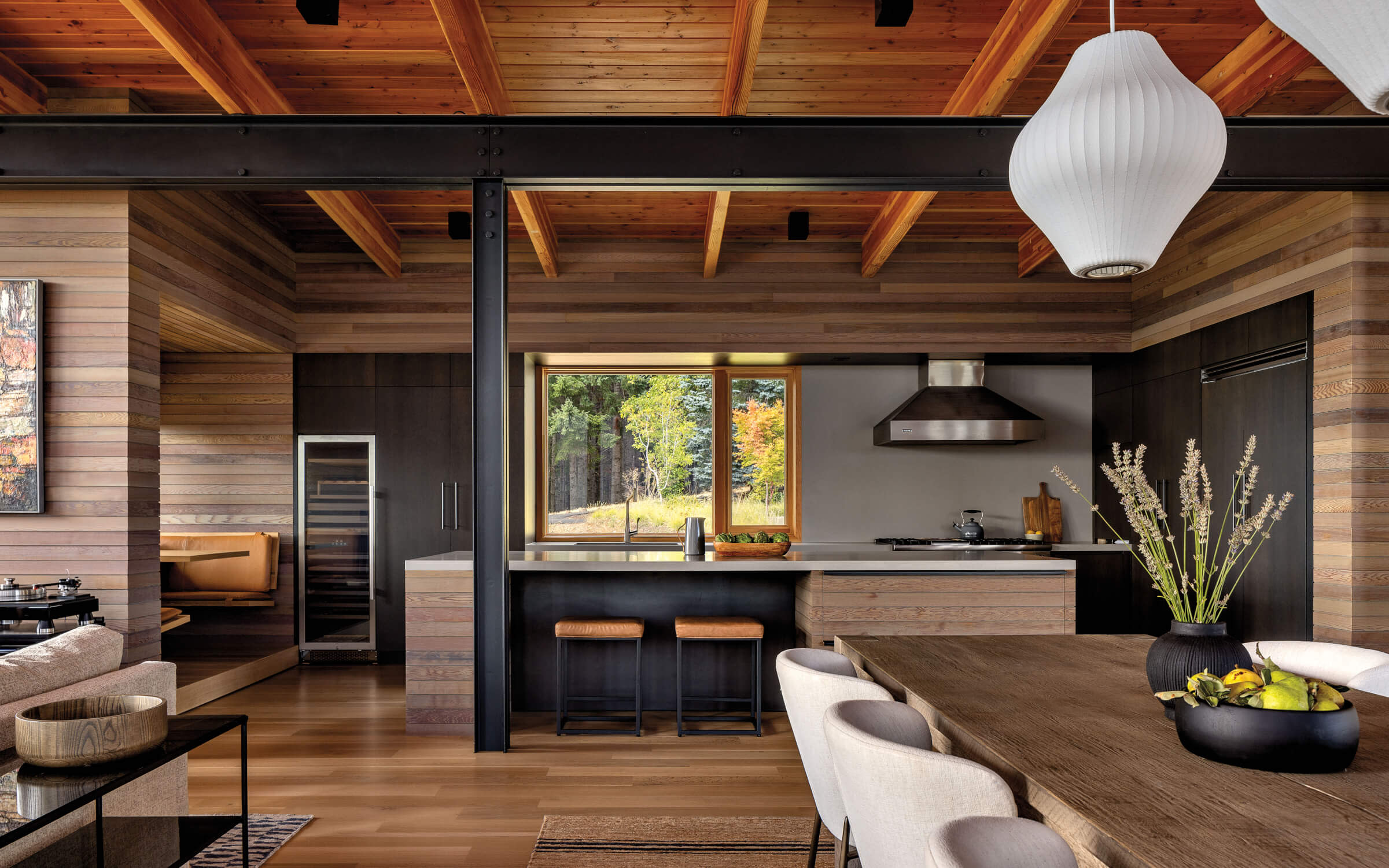 oak and steel finished kitchen in an Oregon home