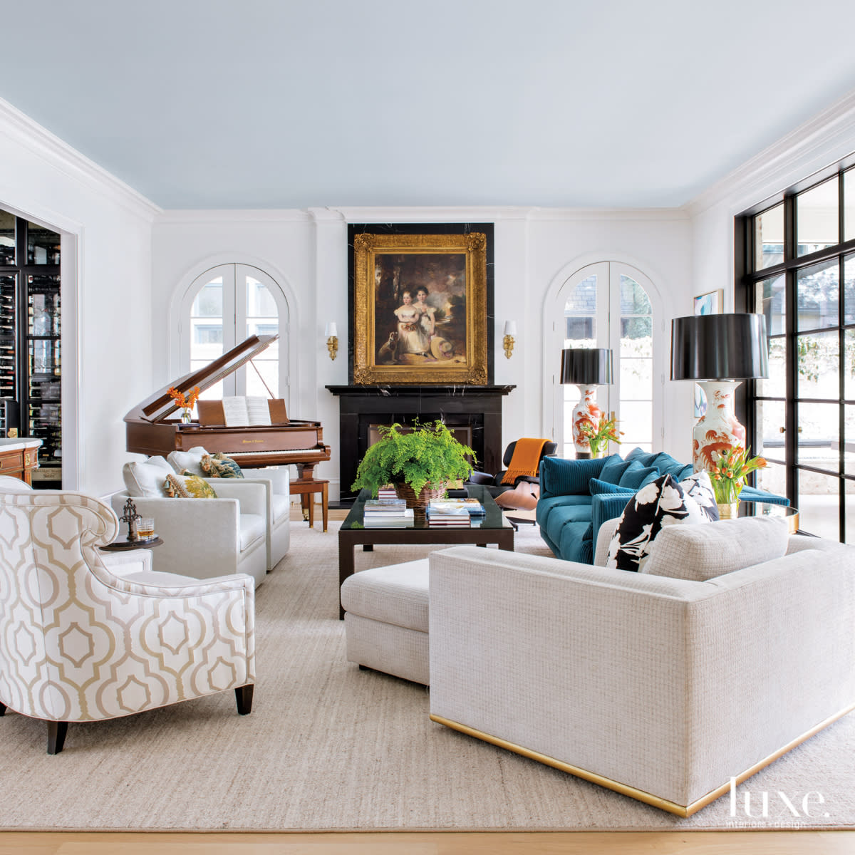 traditional dallas home family room with heirloom piano