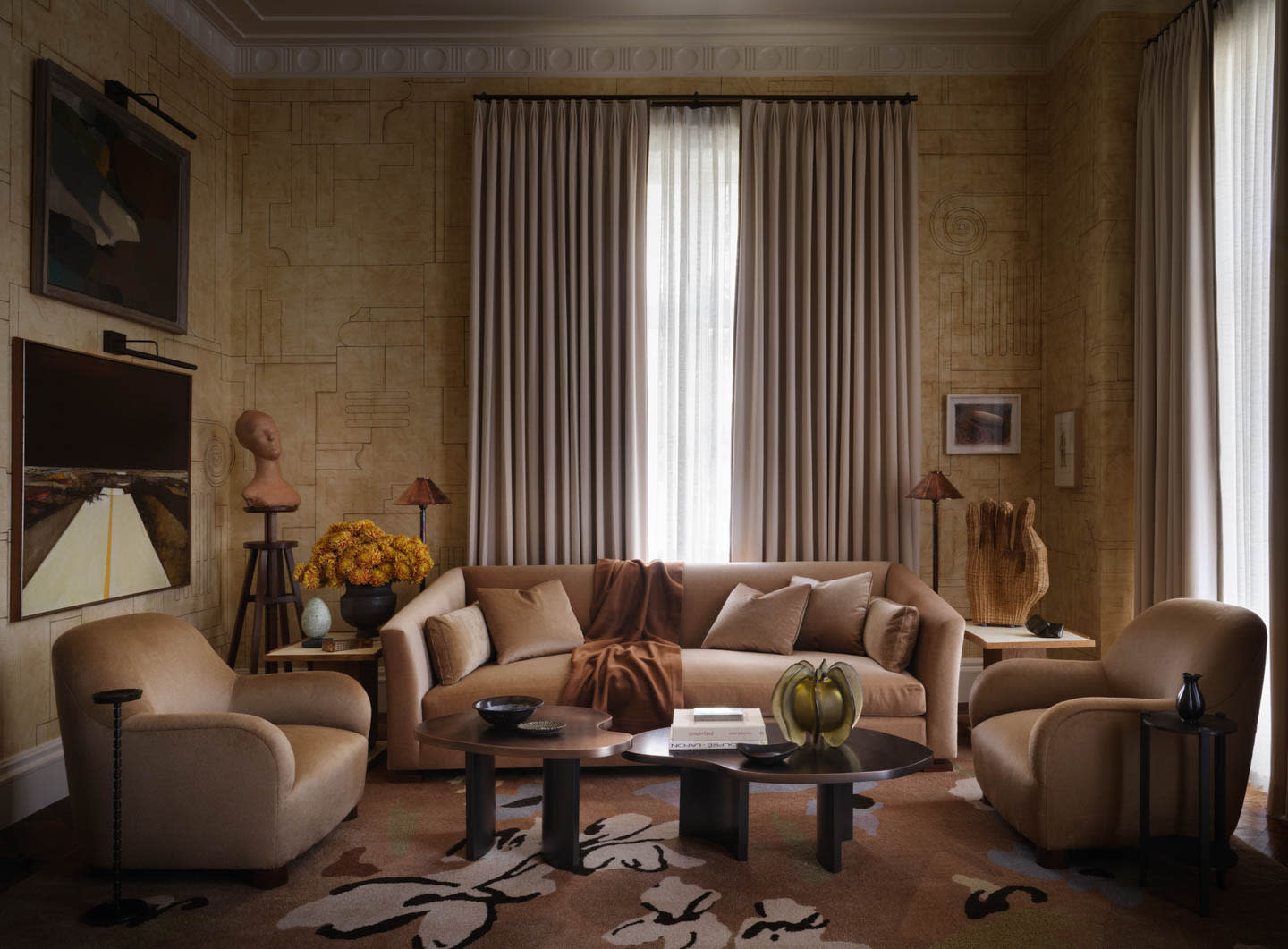 luxurious brown living area at Kips Bay Dallas