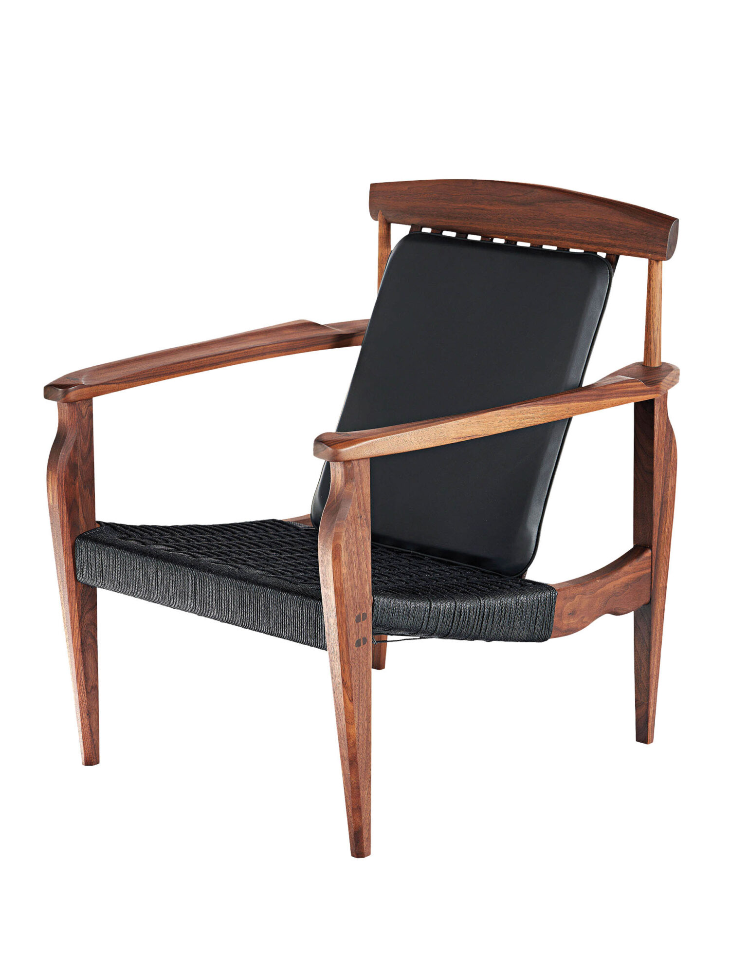 wood chair with black fabric