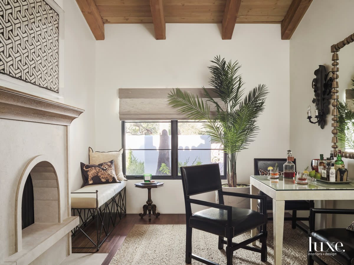 Fabrics such as leather and sisal add texture in the game room.